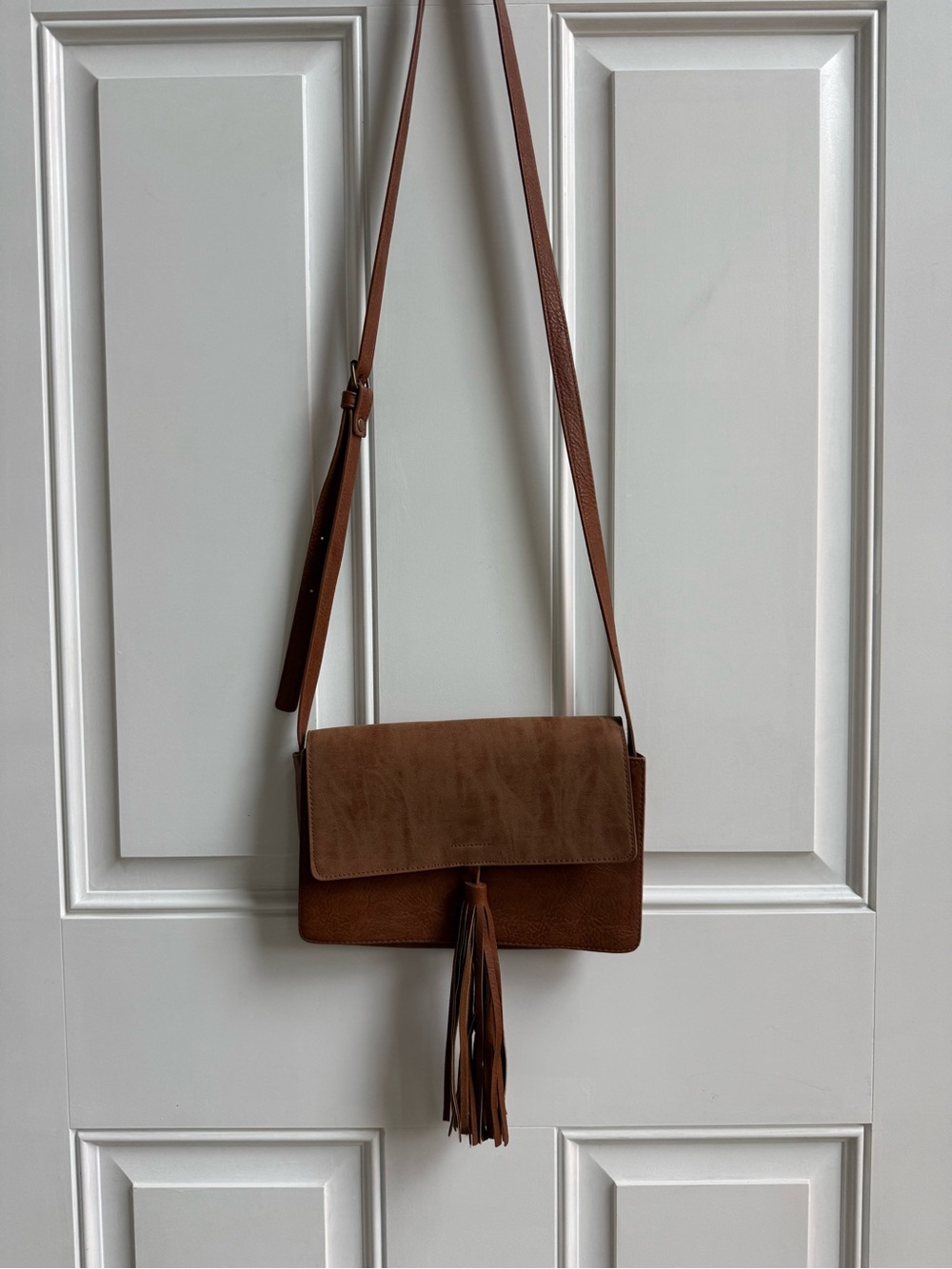 Brown Faux Leather Crossbody Bag with Fringe Tassel